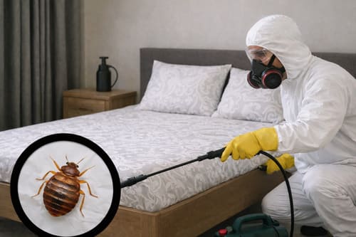 Makos Pest Control – zwalczanie pluskiew, realizacja dezynsekcji w sypialni (oprysk łóżka)